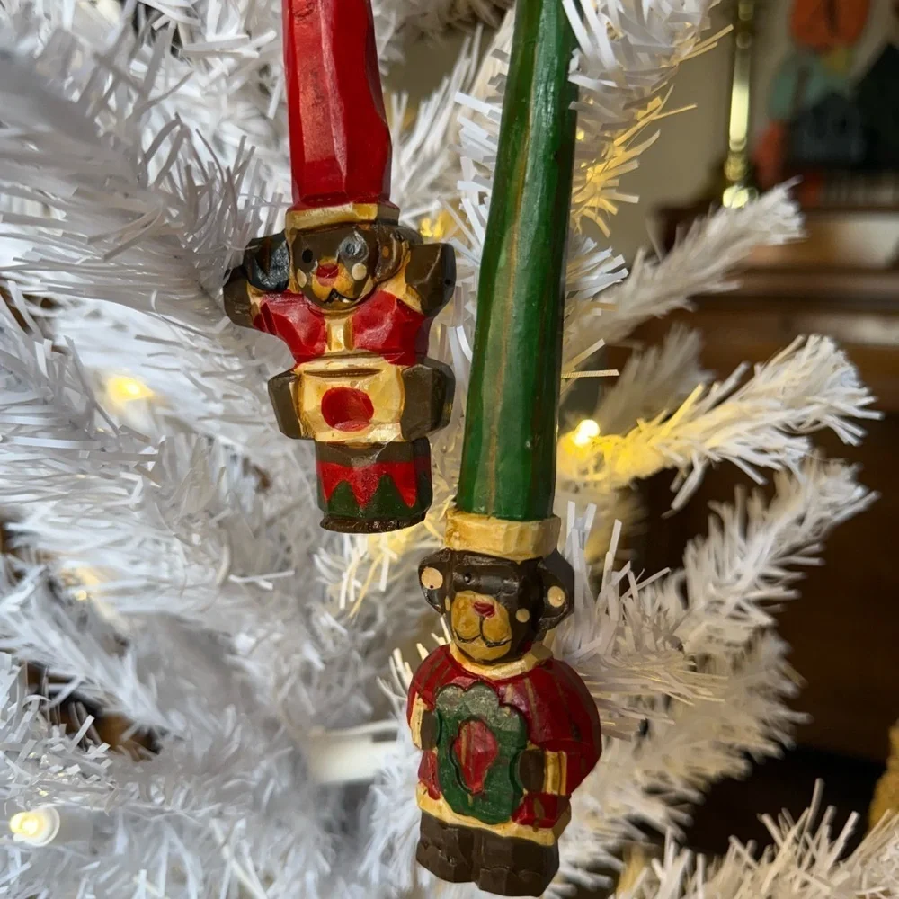 Vintage 1974 Festive Nutcracker Ornaments - Red and Green